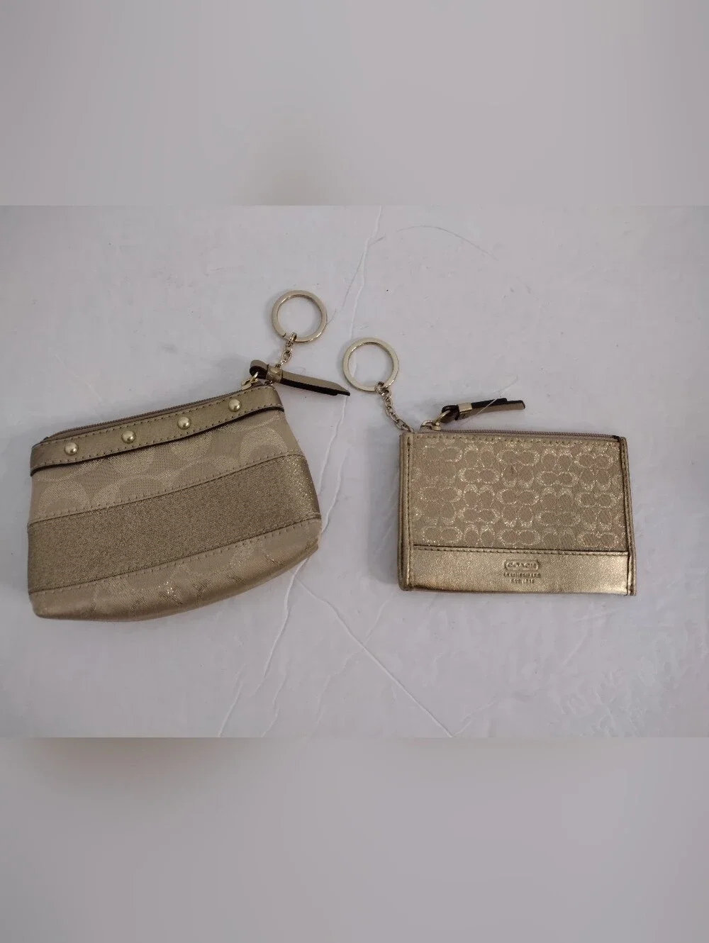 Vintage Y2K Coach Metallic Gold Wallet Lot Of 2 Key Ring Wallet Set Mcbling - Picture 2 of 7
